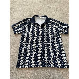 J.Crew Oarsman Terrycloth Polo Shirt – Men’s Large – Navy Geometric Print